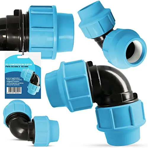PE Rohr Winkel 90° Bogen PN16 (50 mm x 50 mm) Kupplung Fitting Wasserrohrbogen L-Stück Bewässerungssystem Wasserleitung Wasserrohr Verbinder Garten Versorgungsleitung Pipeline Sprinklersystem
