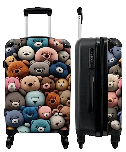 NoBoringSuitcases.com® Kinderkoffer mit leuchtenden Rädern - Teddybär - Mittelgroßer Hartschalenkoffer für Kinder, 72 Liter Stauraum, extrem leicht mit nur 3,35 kg und einem fröhlichen, bunten Design - der perfekte Reisebegleiter für kleine Abenteurer!
