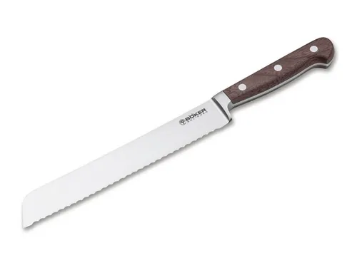 Böker HERITAGE BROTMESSER - Hochwertiges Kochmesser aus X50CrMoV15 Stahl - Küchenmesser mit 20,5 cm gezähnter Klinge, ergonomischem Walnussholzgriff und modernem Design. Ideal für präzises Schneiden von Brot und Brötchen.