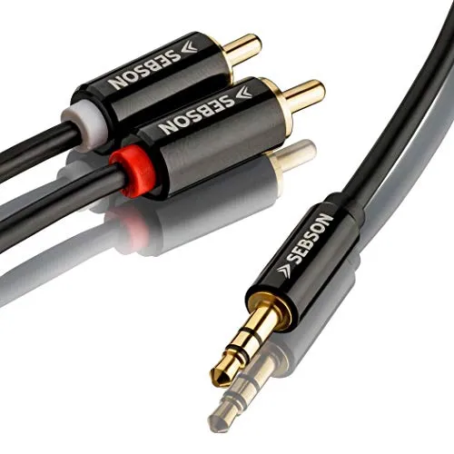 SEBSON Audio Kabel 5m, Klinke 3,5mm auf 2 Cinch Stecker, RCA zu Jack, männlich vergoldet abgeschirmt