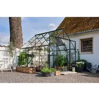 Halls Gewächshaus Qube+ 88 - Robustes Gewächshaus mit 6,6 m² Fläche aus Sicherheitsglas, ideal für kleine Gärten. Mit zwei Dachfenstern und platzsparender Schiebetür für optimales Wachstumsklima.
