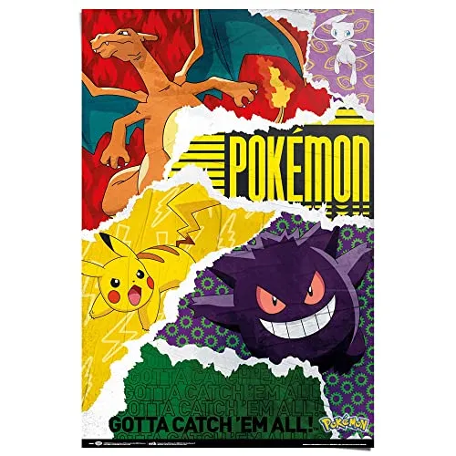 REINDERS Poster, Pokemon - gotta catch 'em all, Kinderzimmer, Poster, Wanddeko, Room Decor, 150 gr. glänzend Bilderdruckpapier, Mehrfarbig, 91,5x61cm