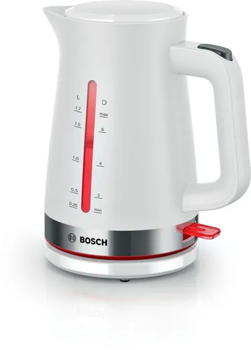 Bosch TWK4M221 Wasserkocher 1,7 l, 2400 W - Wasserkocher mit 1,7 l Fassungsvermögen und 2400 W Heizleistung. Ideal für schnelle Teezubereitung, mit praktischer Wasserstandsanzeige und automatischer Abschaltung für maximale Sicherheit.