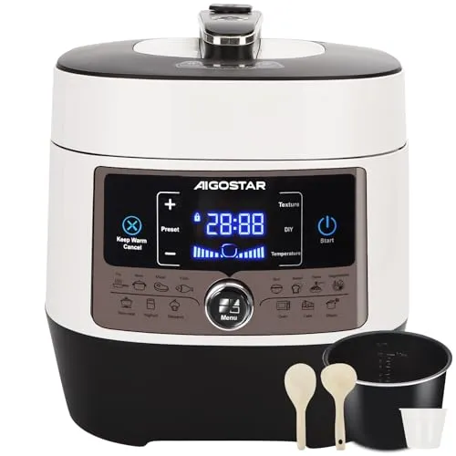 Aigostar Panda - 7-in-1 Schnellkochtopf - Multikocher mit 14 Automatik-Programmen, ideal für schnelles und langsames Kochen, perfekt für Familien und einfache Reinigung dank spülmaschinenfester Teile.