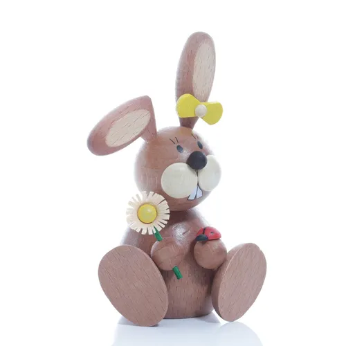 Osterartikel Osterhäsin mit Blume und Marienkäfer – Bunte Osterdeko - Charmante Osterfigur aus Holz mit bunten Details, perfekt für die Frühlingsdekoration. Ideal für ein festliches Ambiente und als Geschenk.