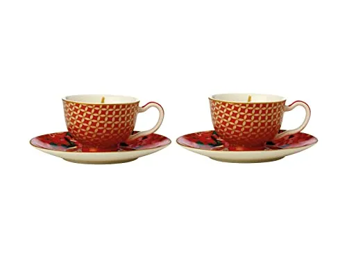 Maxwell & Williams HV0167 Espresso-Tasse-Set - Elegant und stilvoll - Thermobehälter - 4-teiliges Set aus hochwertigem Porzellan mit floralem Design und Goldakzenten, perfekt für Heißgetränke und als edles Geschenk in Geschenkbox.