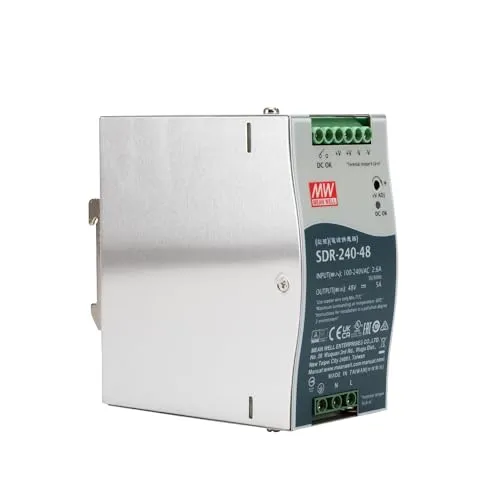 MEAN WELL SDR-240-48 Hutschienen-Netzteil, 240W 48V 5A - Industrielle Stromversorgung, zuverlässig und effizient für den Einsatz in verschiedenen Anwendungen.