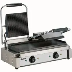Bartscher Kontaktgrill 3600 2G - Großküchentechnik mit 3600 Watt Leistung, ideal für krosses Grillen von Steaks, Fisch und Sandwiches dank gerillter und glatter Gusseisen Grillplatten.