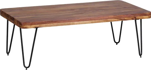 Couchtisch BAGLI Massiv-Holz Sheesham 115 cm – Einzigartiger Landhaus-Stil - Klassischer Couchtisch aus massivem Sheesham-Holz mit edlen Metallbeinen. Jedes Stück ist ein Unikat dank individueller Maserung und handgefertigter Qualität. Ideal für ein gemütliches Wohnzimmer.