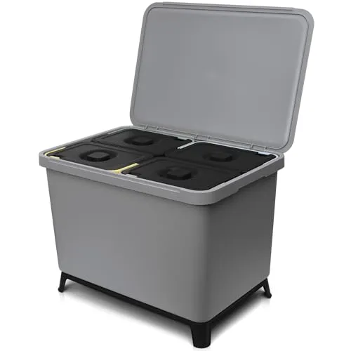 YourCasa Mülleimer Küche 4 Fächer [40L] im exklusiven Design - Mülltrennsystem mit Deckel und Fuß - Abfalleimer groß mit 4x10L herausnehmbaren Eimern Küchenabfalleimer recycling (Grau, 40 Liter)