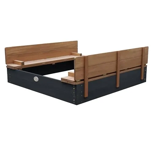 AXI Sandkasten Ella aus Holz mit Deckel XL | Sand Kasten mit Sitzbank & Abdeckung für Kinder in Anthrazit & Braun | 120 x 120 cm