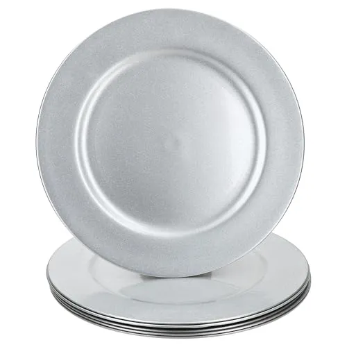MamboCat 6er Set Platzteller Silber Glitzer – Ø 33 cm - Servierplatten aus leichtem Kunststoff, ideal für Weihnachten, Hochzeiten und besondere Anlässe. Funkelnde, stapelbare Platten bringen Glanz auf jeden Tisch!