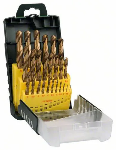 Bosch Accessories 25 tlg. Metallbohrer Set HSS-TiN - für Eisen, Stahl, Nichteisenmetalle und Grauguss, langlebig mit Titanium-Nitrid-Beschichtung