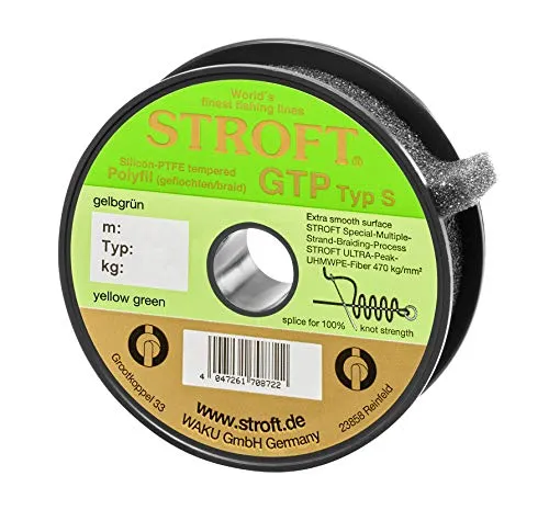 WAKU STROFT GTP S Typ 5 Gelbgrün 150m - Angelschnur mit 13,0 kg Tragkraft und 0,25 mm Durchmesser, ideal für präzises Angeln bei jeder Witterung.