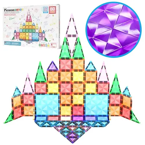 PicassoTiles 80-teilige Magnetbausteine in Reisegröße, Mini-Version, Konstruktionsbaukasten für Kinder, tolles Geschenk ab 3 Jahren, Jungen und Mädchen, Vorschule, Kindergarten, Montessori, Spielzeug