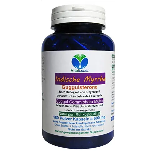 Guggul Indische Myrrhe Kapseln 180 Stück - Hochwertige Kapseln mit 600 mg Indischer Myrrhe pro Portion. Ideal zur Unterstützung einer ausgewogenen Ernährung und für die tägliche Pflege des Wohlbefindens. Hergestellt in Deutschland.