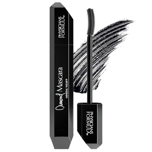Physicians Formula, Mineral Wear Diamond Mascara, Schwarze Mascara für einen wimpernverstärkenden Effekt, mit Diamantstaub, wimpernstärkenden Peptiden, beruhigendem Mineralpuder und Vitamin E