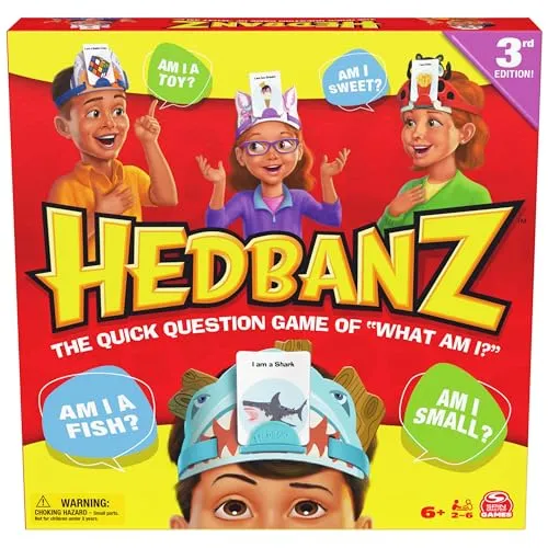 Spin Master Games, Hedbanz 3rd Edition 2025 mit neuen Karten & Stirnbändern, Bilder-Ratekartenspiel, schnelle Fragen & schneller Spaß, einfach zu spielen für Familie & Kinder, 2-6 Spieler, ab 6 Jahren