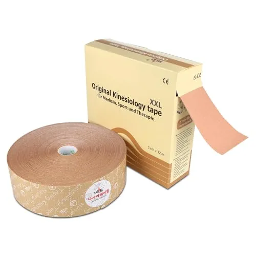 Nasara Kinesio-Tape Original XXL, beige - 32m x 5cm - Kinesio-Tape für Physiotherapie, latexfrei und wasserfest. Hoher Tragekomfort über mehrere Tage, ideal für alle Körperregionen.