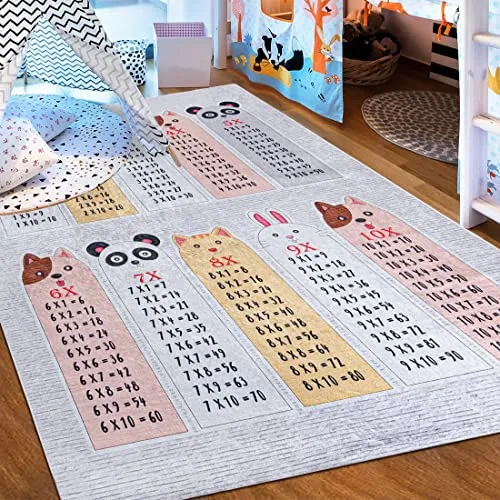Mazovia Kinderteppich Einmaleins 80 x 150 cm - Waschmaschinenwaschbar und rutschfest – ideal für das Kinderzimmer. Mit fröhlichen Mustern fördert der Teppich spielerisches Lernen und sorgt für Sicherheit und Komfort beim Spielen.
