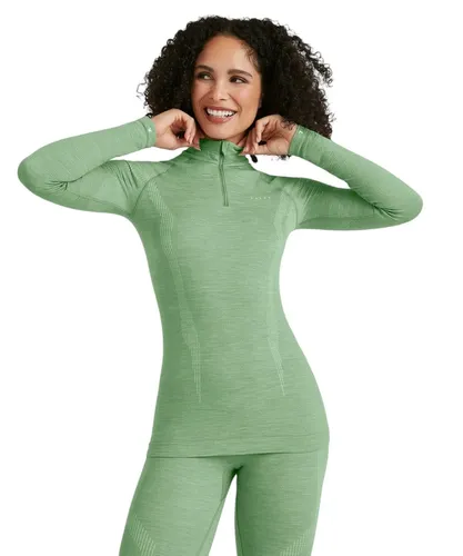FALKE Damen Baselayer-Shirt Wool-Tech High Zip Neck W L/s Sh - Nachhaltiges Langarmshirt aus recyceltem Funktionsmaterial und mulesingfreier Wolle; hält warm und trocken, perfekt für sportliche Aktivitäten.