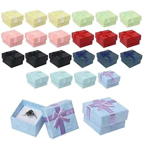 Qaziuy 24 Stück Schmuck Geschenkbox Mit Schleife Kleine Geschenkschachtel Schmuck Karton Geschenkbox Schaumstoff Mit Deckel für Ring Ohrringe Halskette Schmuck