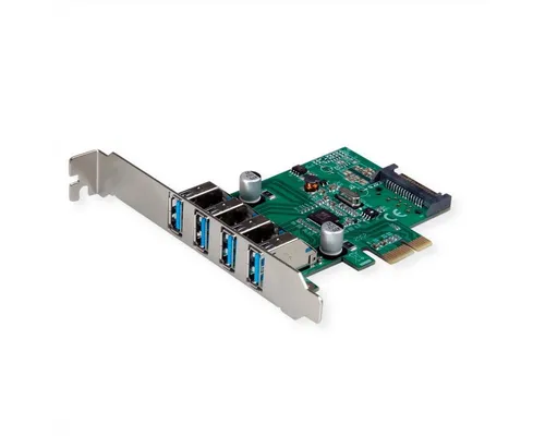 VALUE PCI-Express-Karte USB 3.2 Gen 1 mit 4 Ports - Schnittstellenkarte mit 4 USB 3.0/3.2 Gen 1 Ports für schnelle Datenübertragungen bis zu 5 Gbit/s - ideal zum Anschluss von Druckern, SSDs und mehr.
