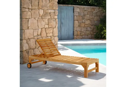 CARO-Möbel Gartenliege GRANADA - Elegante Sonnenliege aus massivem Teakholz mit verstellbarer Rückenlehne und praktischen Rollen für einfache Mobilität, ideal für Garten und Balkon.