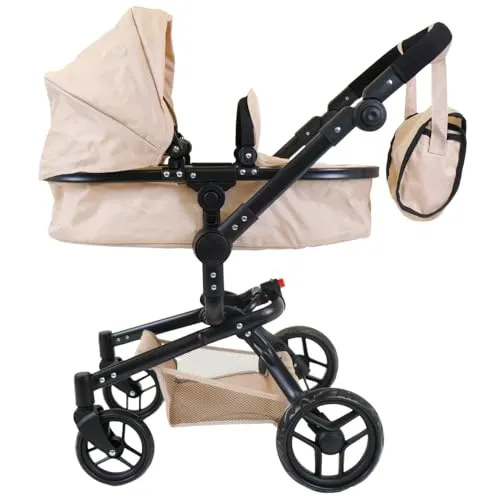 Bandits & Angels Puppenwagen Beige Modern Angel 2in1 - Puppenwagen für Mädchen ab 3 Jahren, vielseitig einsetzbar mit verstellbarem Schieber (48-81 cm) und komplett zusammenklappbar für einfache Lagerung.