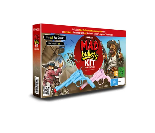 Mad Bullets Kit for Switch 2&1 - Witzige Shooter Action - Zubehörset für Nintendo Switch 2&1 mit zwei Revolvern und einem Download-Code für das rasante Spiel Mad Bullets - ideal für unvergessliche Gaming-Momente!
