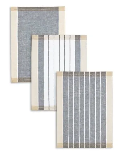 Kracht 3-er Pack Jacquard Geschirrtuch, Halbleinen, Streifen sortiert, anthrazit-schwarz-beige, 50x70cm