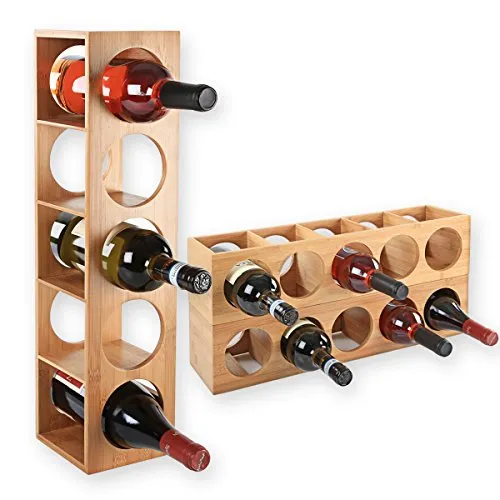 Gräfenstayn® Weinregal Cube - Stapelbares Bambus-Regal für 5 Flaschen - Elegantes stapelbares Weinregal aus Bambus für 5 Flaschen (0,7l und 1l). Ideal zur waagrechten Lagerung, um die Korken feucht zu halten. Perfekt für Zuhause oder als Geschenk!