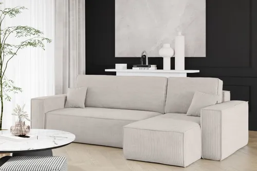 Kaiser Möbel Ecksofa mit Schlaffunktion und Bettkasten, L-Form Cord Beige - Sofa L-Form mit Schlaffunktion und Bettkasten, ideal für gesellige Abende und Übernachtungen. Hochwertiger Cordstoff sorgt für Gemütlichkeit und Stil.