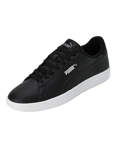 Puma Smash 3.0 L Unisex Sneaker - Puma Black & White, 48 EU - Herren-Sneaker mit Schnürung für optimale Passgenauigkeit und gepolstertem Schuhkragen für maximalen Komfort. Ideal für Alltag und Sport.