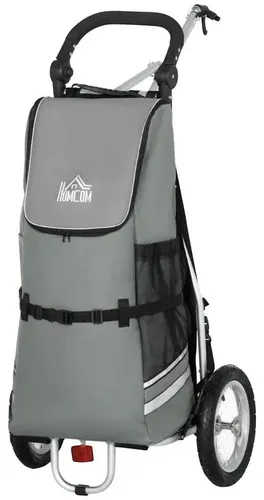 Fahrradanhänger und Einkaufswagen in Grau und Silber