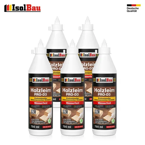 Holzleim D3 Holzkleber Weißleim 5 x 750 ml (860 g) Wasserfest Leim Kleber