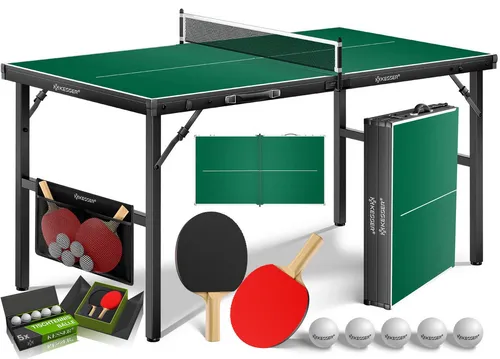 KESSER Mini-Tischtennisplatte Tischtennis Set, klappbarer Tischtennistisch (mit Netz, 2x Tischtennisschläger, 5x Tischtennisbälle & Zubehör-Tasche), In & Outdoor-fähig (im wettergeschützten Bereich)