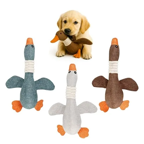 FUNFY 3-teiliges Enten-Kauspielzeug mit Quietscher – Kuscheltier für Welpen und Katzen, weiches Plüschtier, ideales Katzenspielzeug, Nicht geeignet für Aggressive Kauer und Erwachsene Hunde.