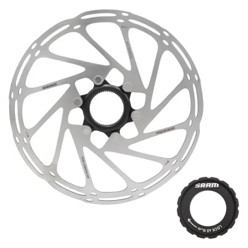 Sram Rotor Zentralscheibe 200mm mit Zentralverriegelung - Leichte 200mm Zentralscheibe für Fahrradbremsen, kompatibel mit Straßen- und Mountainbikes. Das zweiteilige Design und die abgerundeten Kanten erleichtern die Montage und entsprechen den UCI-Standards.