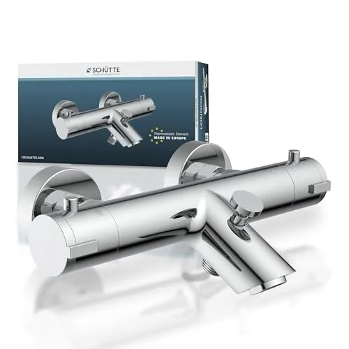 SCHÜTTE 52470 LONDON Badewannenarmatur - Thermostat mit Verbrühschutz bei 38°C, einfache Montage und hochwertiges Chrom-Design