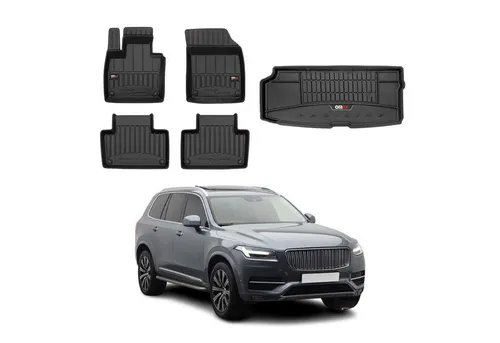 OMAC Auto-Fußmatten Kofferraumwanne Set für Volvo XC90 2015-2019 3ohne .Reihe Gummi (5 St), für Volvo XC90 2015-2019 3.Sitzreihe Volvo XC90 2015-2019 3.Sitzreihe, Einfache Installation,Antirutsch,Leicht zu reinigen