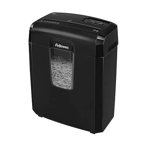 Fellowes Aktenvernichter 8 Blatt Partikelschnitt (P4), Papierschredder für Zuhause, Powershred 8C, Schredder mit 14L Papierkorb und Sicherheitssperre, verarbeitet Kreditkarten, Büroklammern, schwarz