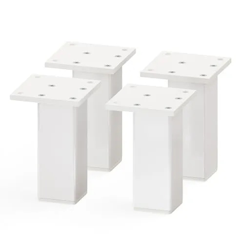 Sossai Aluminium Möbelfüße MFV2 als 4er Set aus Vierkant-Aluprofil: 38 x 38 mm, Farbe: Weiß, Höhe: 100mm, schicke und stabile Möbelbeine für Vitrine, Kommode, Nachtisch, Schrank