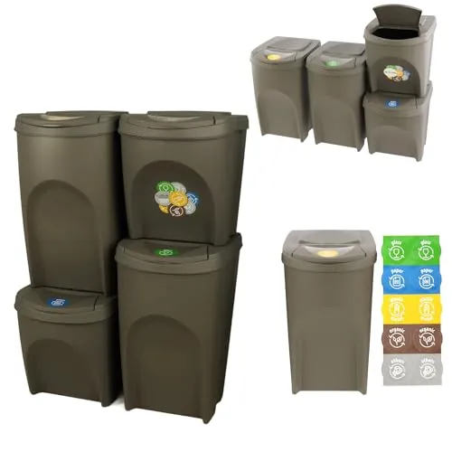 botle Mülleimer 4er Set - 120 L Mülltrennungssystem - Mülltrennsysteme mit 2x35 L + 2x25 L Abfalleimern, stapelbar und luftdicht für effektive Geruchsunterdrückung – ideal für ein organisiertes, umweltfreundliches Zuhause.
