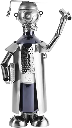 BRUBAKER Weinflaschenhalter für Abschlussprüfung – Deko-Objekt aus Metall - Flaschenkörbe & -ständer, perfektes Geschenk für Absolventen mit Grußkarte 