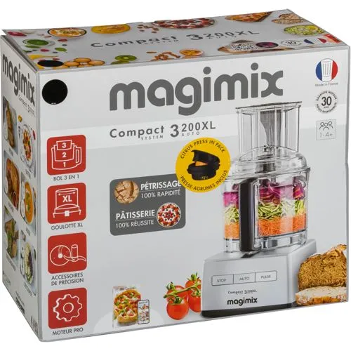 Magimix Küchenmaschine Compact 3200 XL Schwarz mit Zitruspresse - Küchenmaschine und Entsafter in einem, mit 650 Watt Leistung und integriertem Zitruspressen für frische Säfte. Ideal für kreative Köche und gesundheitsbewusste Genießer.