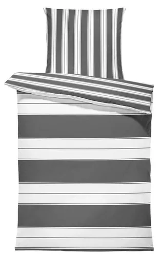 One Home Bettwäsche Streifen, Renforcé, 2-teilig, grau - Moderne 2-teilige Bettwäsche aus kuscheliger Baumwollmischung, perfekt für ein angenehmes Schlafgefühl. Mit praktischem Reißverschluss und wendbarem Design für variablen Look.