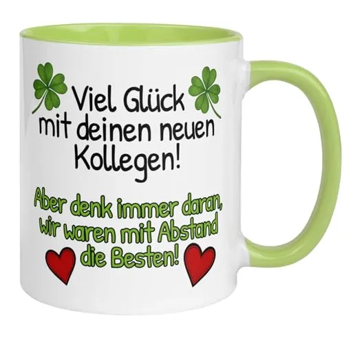Abschiedsgeschenk Kollegin Kollege Tasse mit Spruch | Viel Glück mit deinen neuen Kollegen | Lustiges Geschenk Abschied Jobwechsel Büro | Witzige Geschenkidee Arbeitsplatzwechsel Stellenwechsel