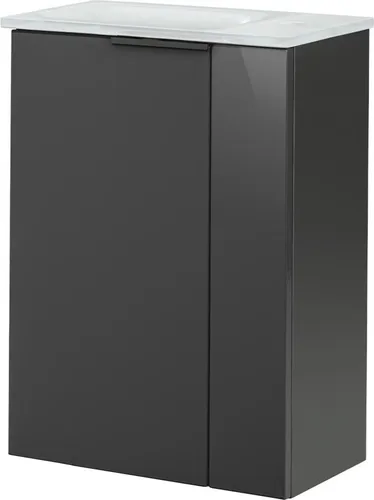 FACKELMANN Waschbecken SBC LUNA Gäste WC Set 2-teilig 45 cm, Anthrazit - Waschbecken Set für Gäste-WC, inklusive hochwertigem Waschbecken aus weißem Glas und einem eleganten, anthrazitfarbenen Unterschrank mit Stauraum – ideal für kleine Bäder.