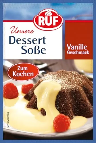 RUF Dessertsauce Vanille-Geschmack zum Kochen, zuckerfreies Vanillesoßen-Pulver für Dessert & Nachtisch, zum selber süßen, 3er Pack, 3 x 18,5g